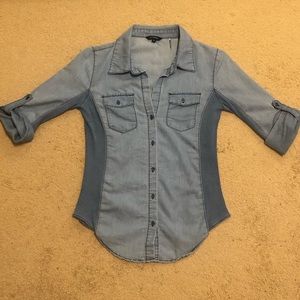 Button Up Faux Denim Blouse